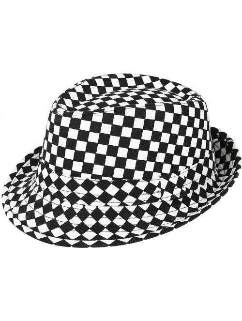 Fedoras Kid's Short Brim Trilby Fedora Hat - Black White Checker - C318ZN658YZ $17.29