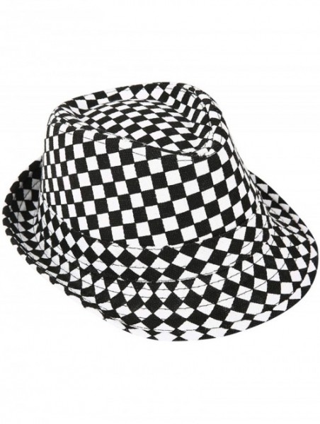 Fedoras Kid's Short Brim Trilby Fedora Hat - Black White Checker - C318ZN658YZ $17.29