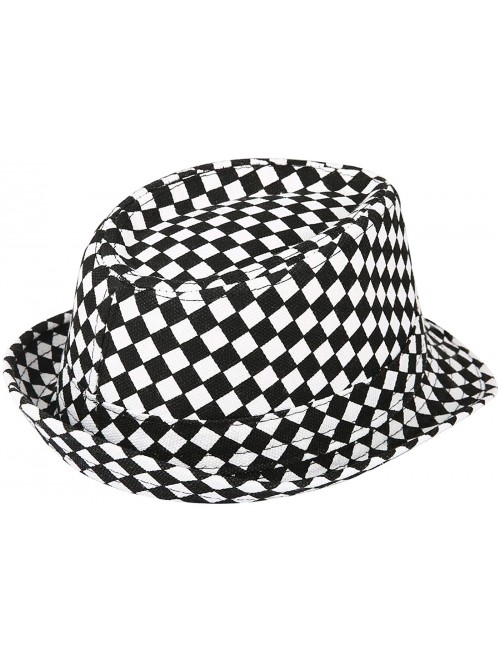 Fedoras Kid's Short Brim Trilby Fedora Hat - Black White Checker - C318ZN658YZ $17.29