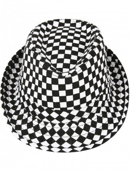 Fedoras Kid's Short Brim Trilby Fedora Hat - Black White Checker - C318ZN658YZ $17.29