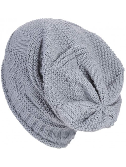 Skullies & Beanies Womens Knit Cap Baggy Warm Crochet Winter Wool Ski Beanie Skull Slouchy Hat - Gray--a - CG18IE2AQCT $12.70