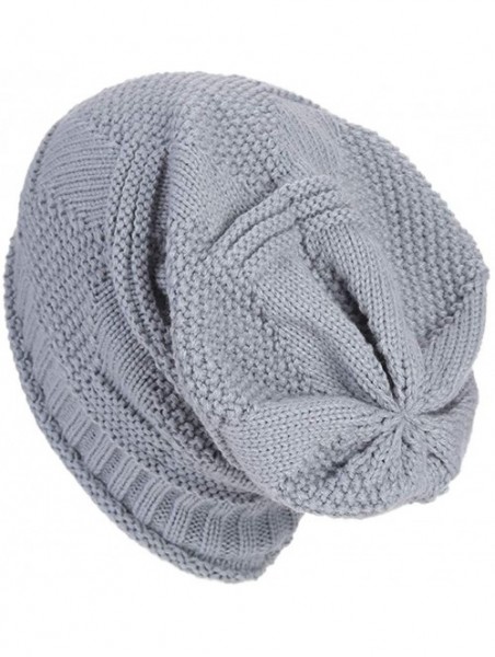 Skullies & Beanies Womens Knit Cap Baggy Warm Crochet Winter Wool Ski Beanie Skull Slouchy Hat - Gray--a - CG18IE2AQCT $12.70