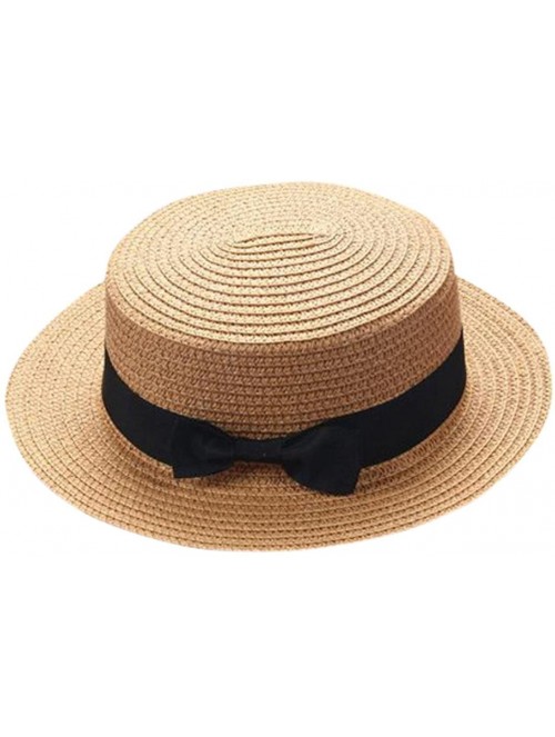 Fedoras Sun Hats Caps- Adult Parent & Kids Bowknot Breathable Hat Straw Hat Summer Beach Hat - Khaki - CR18GHGSELT $9.76