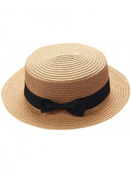 Fedoras Sun Hats Caps- Adult Parent & Kids Bowknot Breathable Hat Straw Hat Summer Beach Hat - Khaki - CR18GHGSELT $9.76