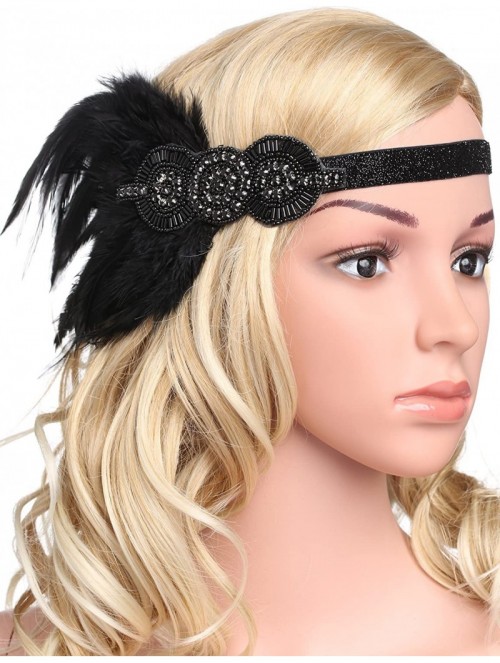 Headbands 1920s Flapper Headpiece 20s Gatsby Feather Headband 1920s Accessories - Black - CE183CI3SG3 $15.75