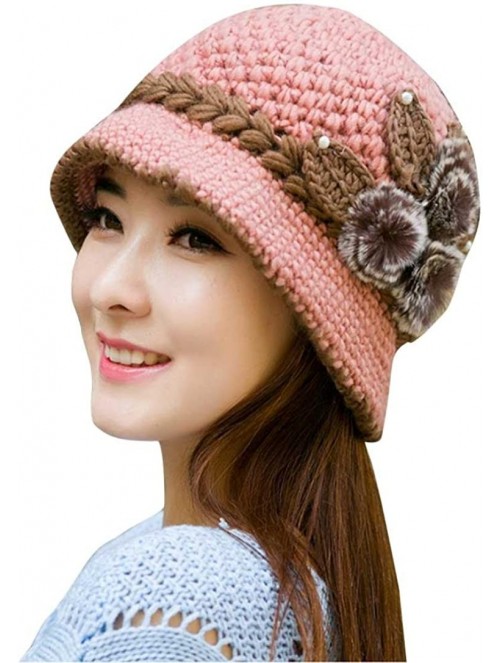 Skullies & Beanies Women Ladies Winter Knitting Hat Warm Artificial Wool Snow Ski Caps With Visor - U-pink - CJ189T3H80T $10.49