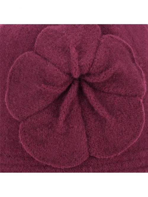 Bucket Hats Womens Gatsby 1920s Winter Wool Cap Beret Beanie Bucket Floral Hat A289 - Wine - C012642THMV $18.80