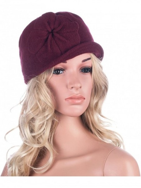 Bucket Hats Womens Gatsby 1920s Winter Wool Cap Beret Beanie Bucket Floral Hat A289 - Wine - C012642THMV $18.80