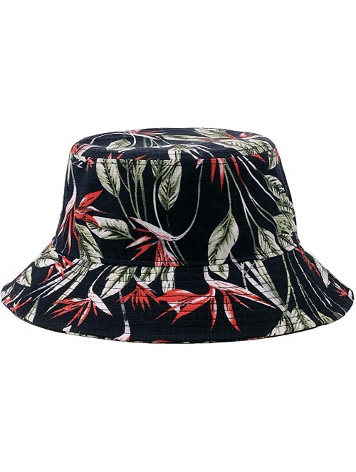 Bucket Hats Unisex Fashion Floral Print Bucket Hat 100% Cotton Packable Fishermen Cap Outdoor Sun Hat - Leaf-black - C718U0H6...