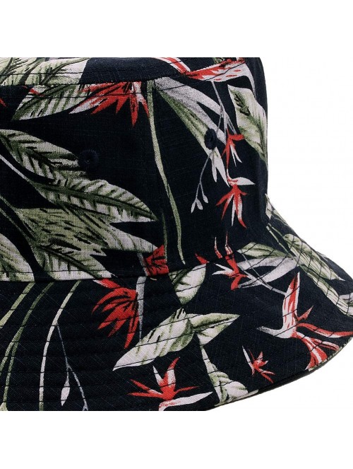 Bucket Hats Unisex Fashion Floral Print Bucket Hat 100% Cotton Packable Fishermen Cap Outdoor Sun Hat - Leaf-black - C718U0H6...