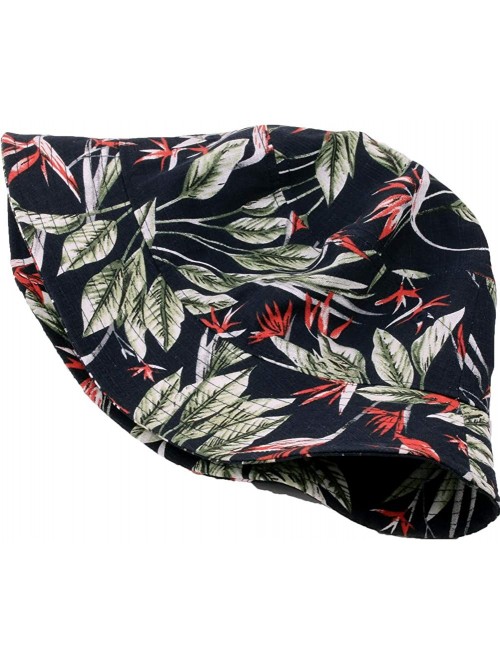 Bucket Hats Unisex Fashion Floral Print Bucket Hat 100% Cotton Packable Fishermen Cap Outdoor Sun Hat - Leaf-black - C718U0H6...