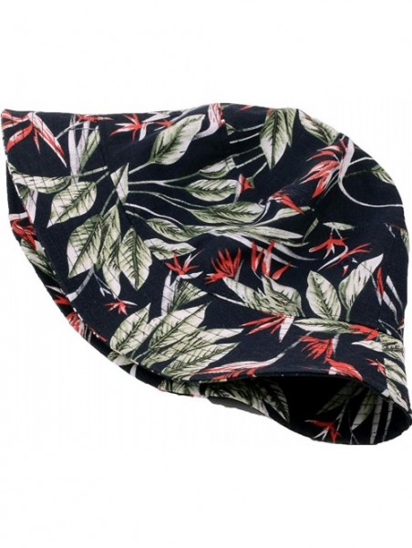 Bucket Hats Unisex Fashion Floral Print Bucket Hat 100% Cotton Packable Fishermen Cap Outdoor Sun Hat - Leaf-black - C718U0H6...