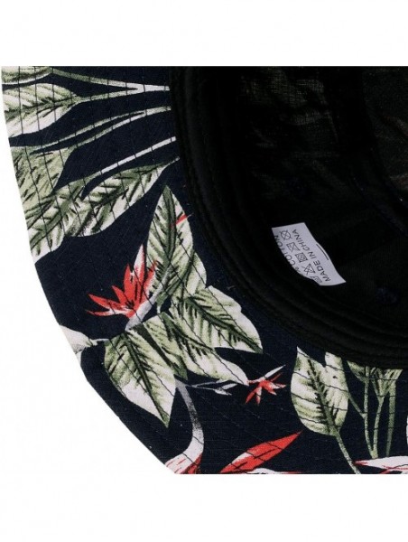 Bucket Hats Unisex Fashion Floral Print Bucket Hat 100% Cotton Packable Fishermen Cap Outdoor Sun Hat - Leaf-black - C718U0H6...