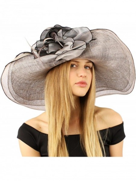 Sun Hats Summer Kentucky Derby Side Flip 7" Brim Layer Floppy Flower Feathers Hat - Black - CN11CGZO0G9 $71.74