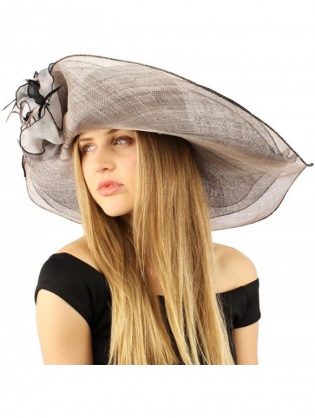 Sun Hats Summer Kentucky Derby Side Flip 7" Brim Layer Floppy Flower Feathers Hat - Black - CN11CGZO0G9 $71.74