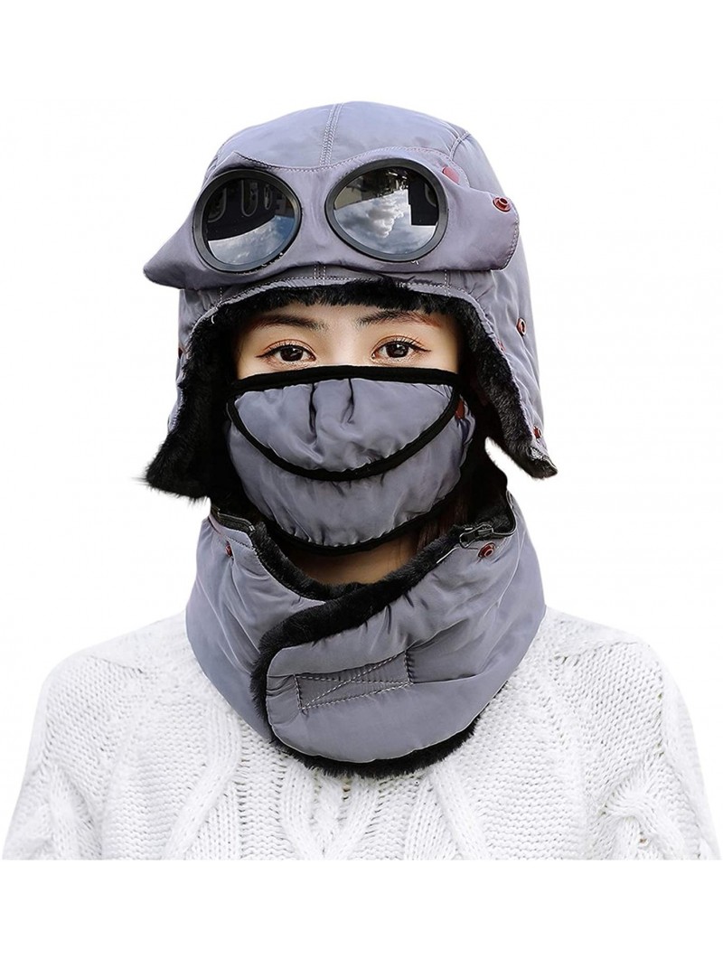 Bomber Hats Unisex Warm Waterproof Trapper Hat Ear Flap Thermal Neck Warmer Women Men Winter Hat with Goggles - Gray - C0192Z...