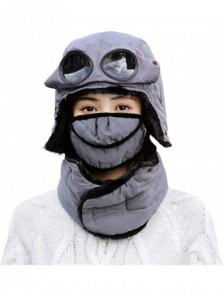 Bomber Hats Unisex Warm Waterproof Trapper Hat Ear Flap Thermal Neck Warmer Women Men Winter Hat with Goggles - Gray - C0192Z...