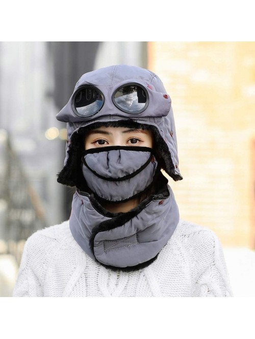 Bomber Hats Unisex Warm Waterproof Trapper Hat Ear Flap Thermal Neck Warmer Women Men Winter Hat with Goggles - Gray - C0192Z...