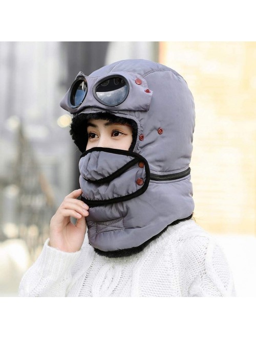 Bomber Hats Unisex Warm Waterproof Trapper Hat Ear Flap Thermal Neck Warmer Women Men Winter Hat with Goggles - Gray - C0192Z...