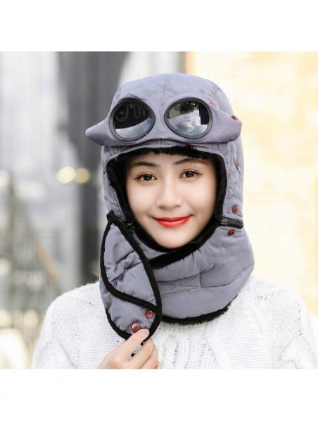 Bomber Hats Unisex Warm Waterproof Trapper Hat Ear Flap Thermal Neck Warmer Women Men Winter Hat with Goggles - Gray - C0192Z...