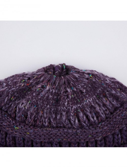 Skullies & Beanies Ribbed Confetti Knit Beanie Tail Hat for Adult Bundle Hair Tie (MB-33) - Purple Ombre - C318SI0U5AW $18.65