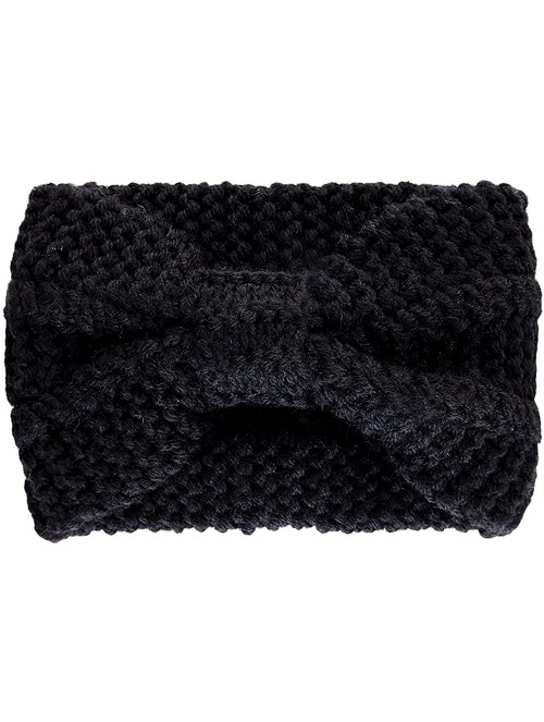 Cold Weather Headbands Women Winter Chunky Cable Knit Turban Headband Hairband Ski Hat Ear Warmer Head Wrap - 1 Black - CS12O...