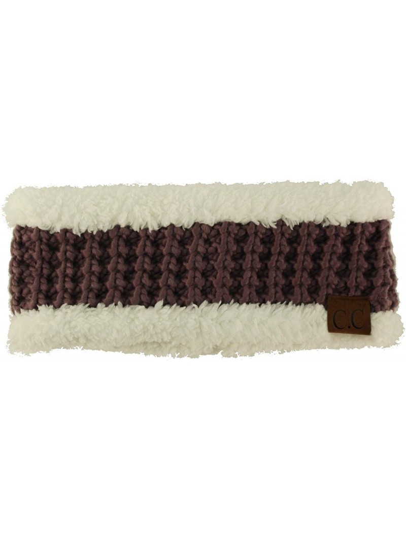 Cold Weather Headbands Winter CC Sherpa Polar Fleece Lined Thick Knit Headband Headwrap Hat Cap - Violet - CL18I577DLW $13.28