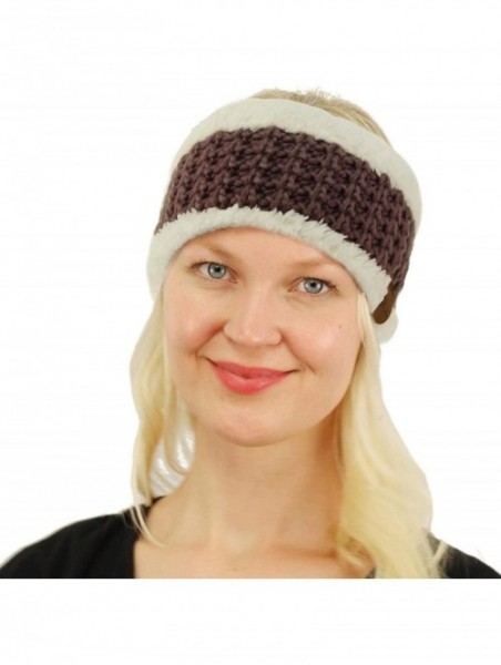 Cold Weather Headbands Winter CC Sherpa Polar Fleece Lined Thick Knit Headband Headwrap Hat Cap - Violet - CL18I577DLW $13.28