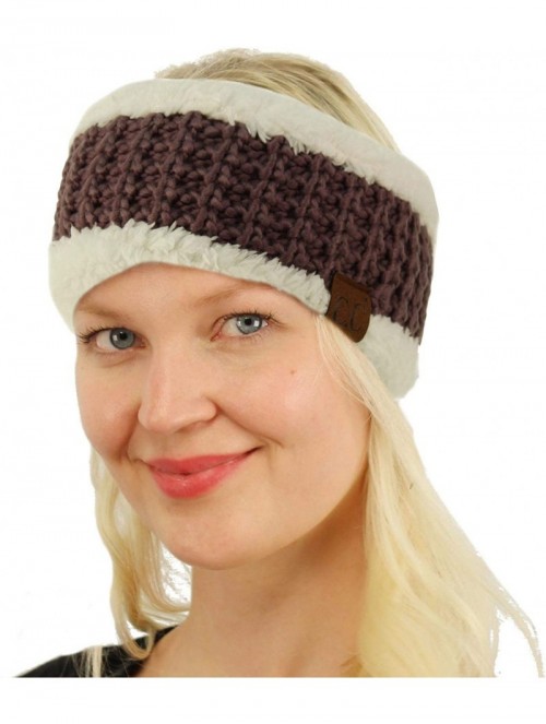 Cold Weather Headbands Winter CC Sherpa Polar Fleece Lined Thick Knit Headband Headwrap Hat Cap - Violet - CL18I577DLW $13.28