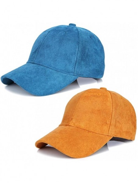 Baseball Caps Hats 2 Pack Men Women Matching Hat Baseball Cap Faux Suede Multicolor - Blue and Orange - C818O4QQZ92 $21.36