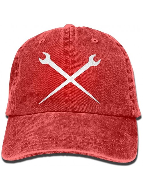 Baseball Caps Men&Women Adjustable Yarn-Dyed Denim Baseball Caps Ironworker Crossed Tools-1 Dad Hat - Red - CA18I4XGHTG $16.80