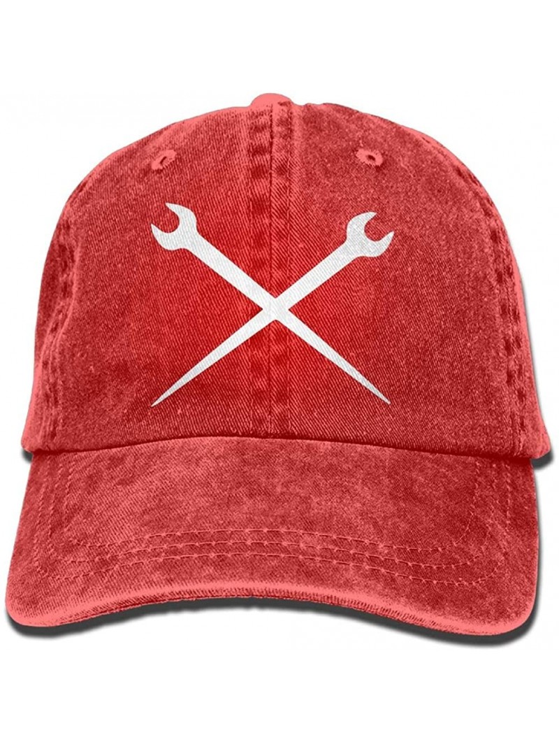 Baseball Caps Men&Women Adjustable Yarn-Dyed Denim Baseball Caps Ironworker Crossed Tools-1 Dad Hat - Red - CA18I4XGHTG $16.80