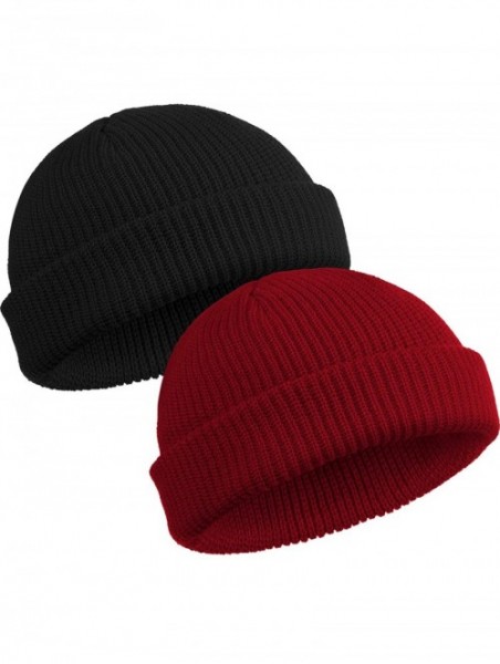 Skullies & Beanies Trawler Beanie Watch Hat Roll up Edge Skullcap Fisherman Beanie for Men Women - Wine Red- Black - CG193LT8...