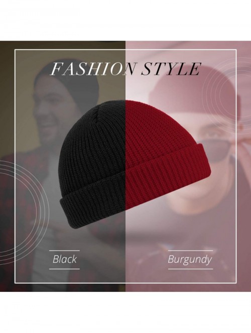 Skullies & Beanies Trawler Beanie Watch Hat Roll up Edge Skullcap Fisherman Beanie for Men Women - Wine Red- Black - CG193LT8...