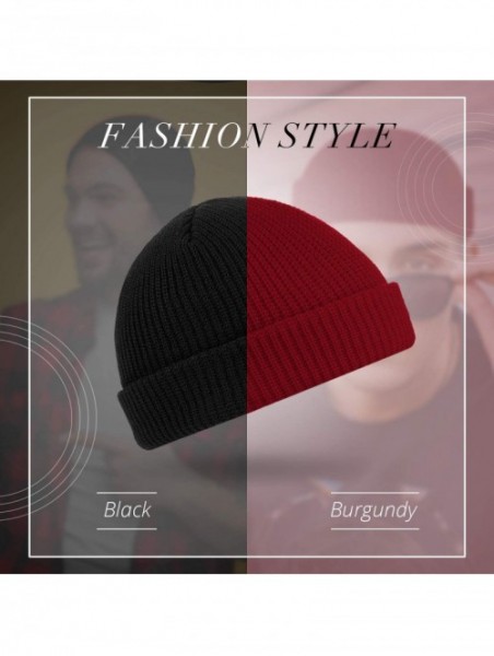 Skullies & Beanies Trawler Beanie Watch Hat Roll up Edge Skullcap Fisherman Beanie for Men Women - Wine Red- Black - CG193LT8...