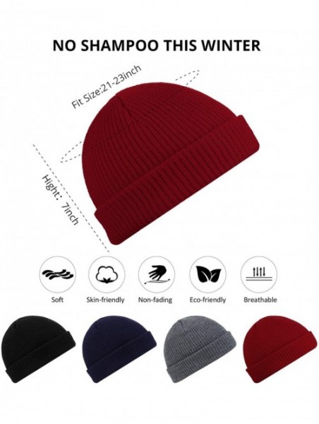 Skullies & Beanies Trawler Beanie Watch Hat Roll up Edge Skullcap Fisherman Beanie for Men Women - Wine Red- Black - CG193LT8...