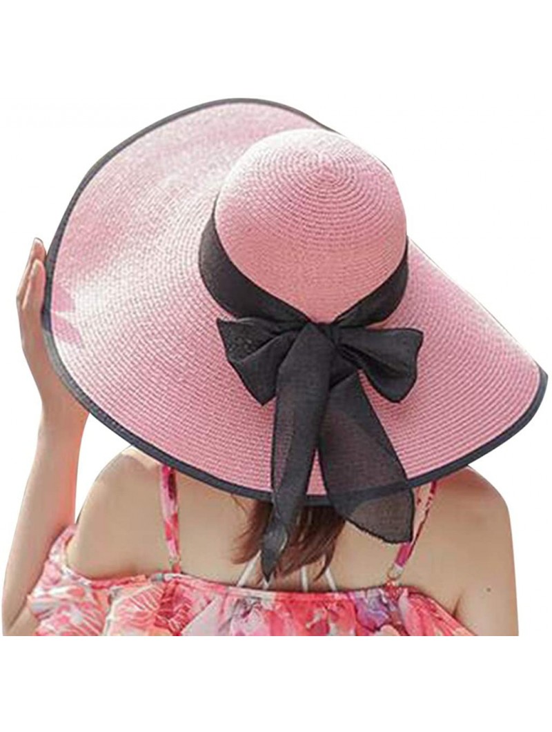 Sun Hats Sunhat for Women -Elegant Big Brim Straw Hat Sunshade Floppy Wide Brim Hats Latest Bowknot Folding Beach Cap - CH18O...