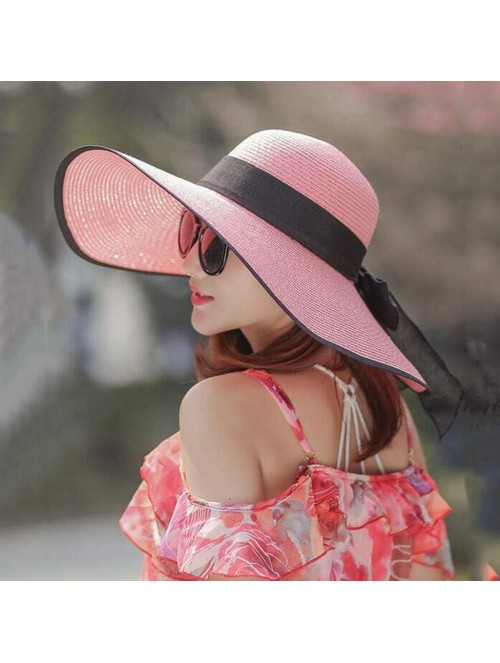 Sun Hats Sunhat for Women -Elegant Big Brim Straw Hat Sunshade Floppy Wide Brim Hats Latest Bowknot Folding Beach Cap - CH18O...