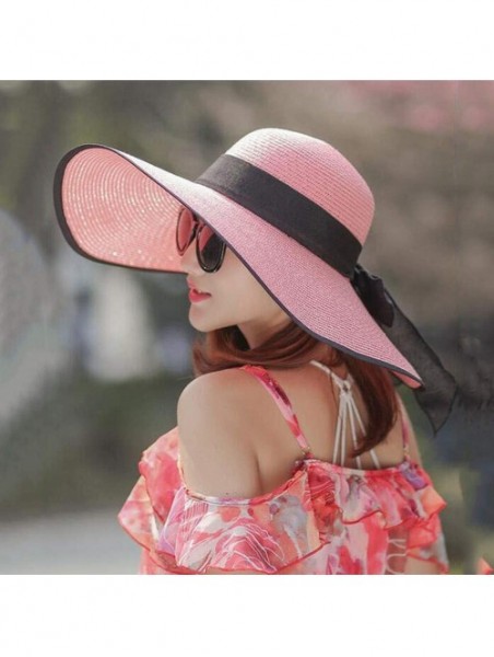 Sun Hats Sunhat for Women -Elegant Big Brim Straw Hat Sunshade Floppy Wide Brim Hats Latest Bowknot Folding Beach Cap - CH18O...