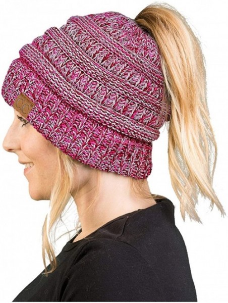 Skullies & Beanies Women's Beanie Ponytail Messy Bun BeanieTail Multi Color Ribbed Hat Cap - C112NVJIAXM $17.16