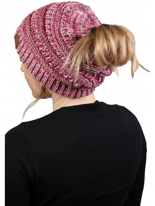 Skullies & Beanies Women's Beanie Ponytail Messy Bun BeanieTail Multi Color Ribbed Hat Cap - C112NVJIAXM $17.16