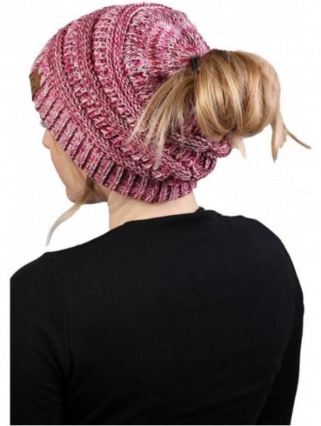 Skullies & Beanies Women's Beanie Ponytail Messy Bun BeanieTail Multi Color Ribbed Hat Cap - C112NVJIAXM $17.16