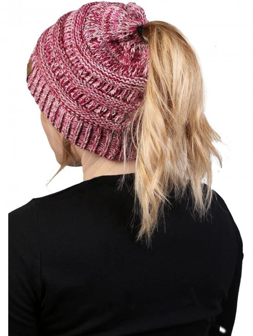 Skullies & Beanies Women's Beanie Ponytail Messy Bun BeanieTail Multi Color Ribbed Hat Cap - C112NVJIAXM $17.16