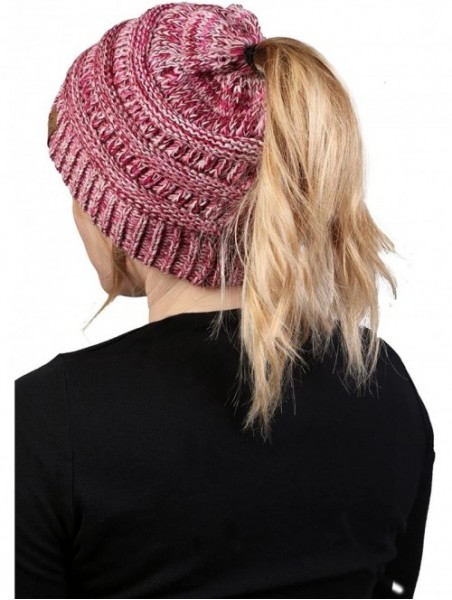 Skullies & Beanies Women's Beanie Ponytail Messy Bun BeanieTail Multi Color Ribbed Hat Cap - C112NVJIAXM $17.16