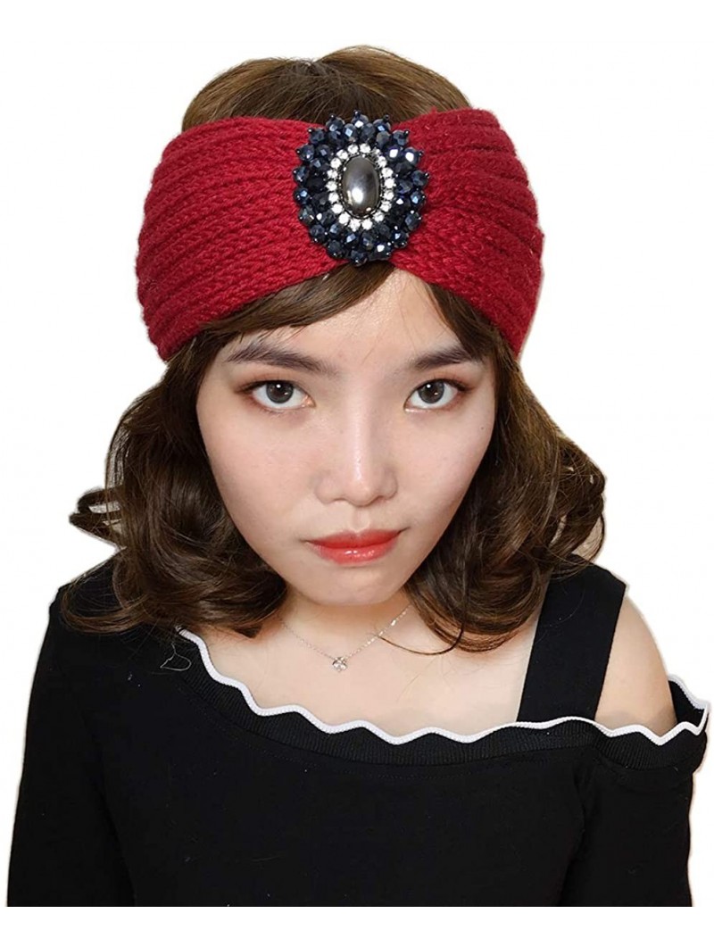 Headbands Retro Bohemian Beads Cable Knitted Winter Turban Ear Warmer Headband - Red - CX189N69X00 $10.46