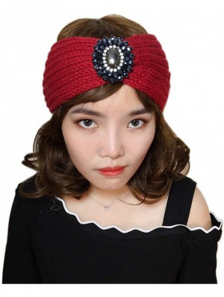 Headbands Retro Bohemian Beads Cable Knitted Winter Turban Ear Warmer Headband - Red - CX189N69X00 $10.46