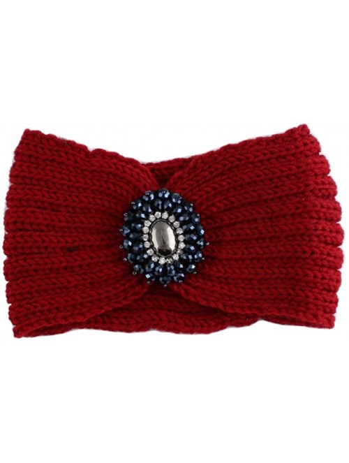 Headbands Retro Bohemian Beads Cable Knitted Winter Turban Ear Warmer Headband - Red - CX189N69X00 $10.46