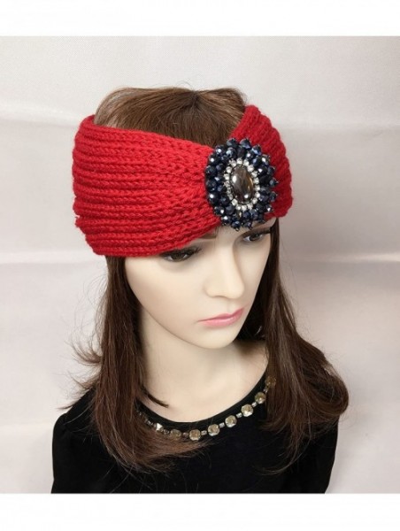 Headbands Retro Bohemian Beads Cable Knitted Winter Turban Ear Warmer Headband - Red - CX189N69X00 $10.46