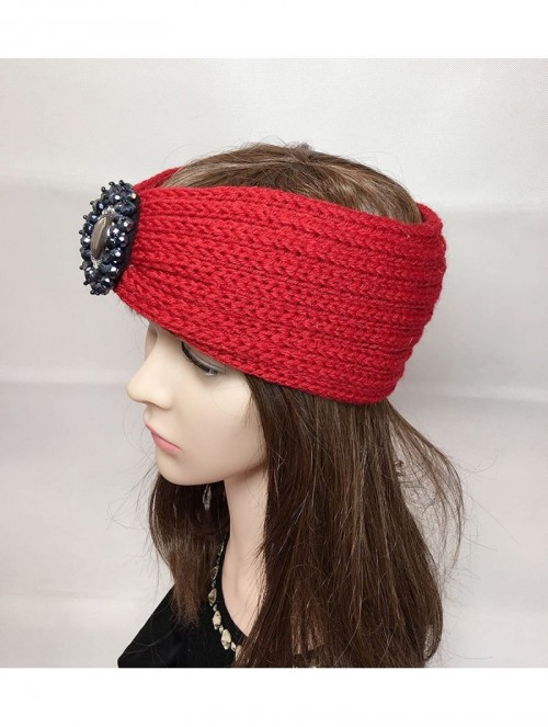 Headbands Retro Bohemian Beads Cable Knitted Winter Turban Ear Warmer Headband - Red - CX189N69X00 $10.46