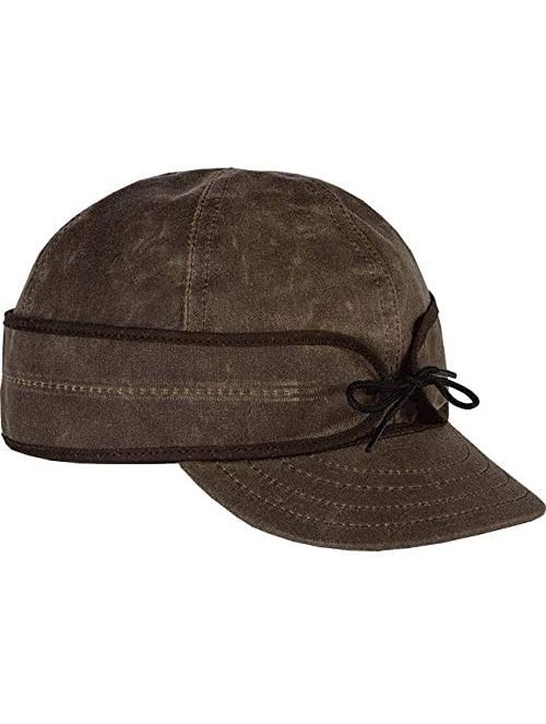 Newsboy Caps Waxed Cotton Cap - Lightweight Fall Hat with Earflaps - Dark Oak - CO18YYDNZ0A $56.39